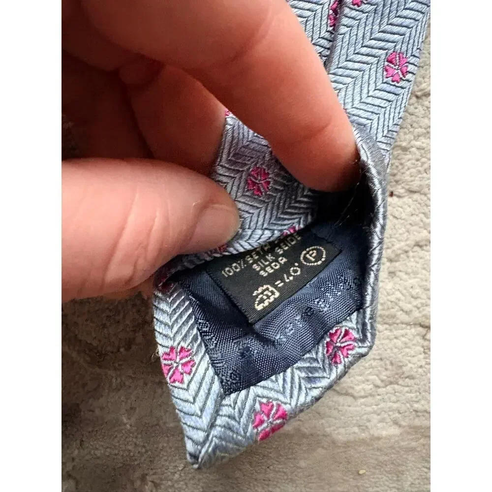 Ermenegildo Zegna 100% Silk Tie Blue Pink Herringbone Designer Italy